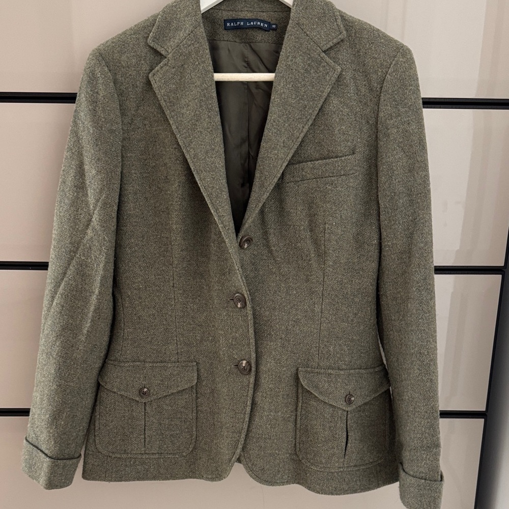 Ralph Lauren Olive-Tone Wool Blend Tailored Blazer
